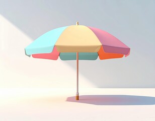 Fototapeta premium 3D minimalist icon beach umbrella folded, smooth shapes in playful pastel colors, soft shadow, isolated white.