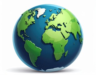 Fototapeta premium 3D icon world globe in simplified continents, green and navy palette, soft bottom shadow, isolated on white. hand holding a small ball