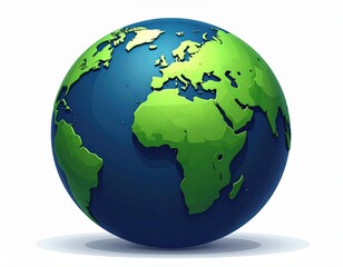 Naklejka premium 3D icon world globe in simplified continents, green and navy palette, soft bottom shadow, isolated on white.