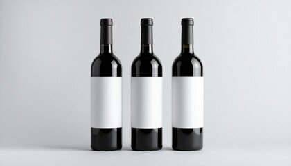 Wine bottle mockup. Tthree bottles. Blank label, white background