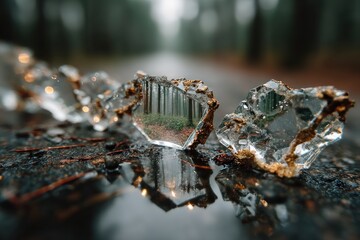 Crystal reflections in a puddle