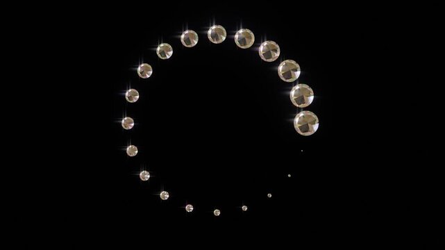 The seamless loop loading animation, that elements are round brilliant cut diamonds created by procedural geometric 3D modeling.
