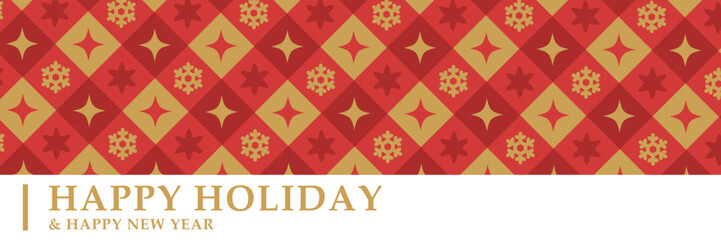 Obraz premium HAPPY HOLIDAY｜クリスマスパターン背景付きホリデーカード・年末年始グリーティング（横長）ベクター素材 バナー