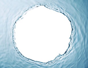 Close-up of rippling water forming a circular opening against a white background.