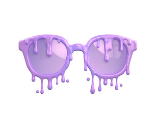 A stylized, lavender-colored pair of sunglasses with a dripping, melting effect, isolated on white.