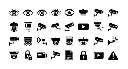Security surveillance icons for peace of mind and safety, vigilance and monitoring tools
