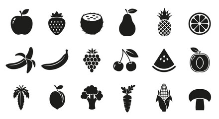 Fresh fruit icons, healthy eating choices and nutrition, vibrant, delicious, sweet