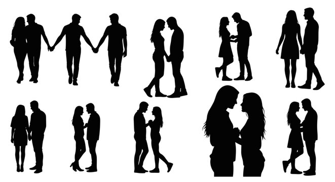 Romantic couples silhouette collection expressing love and connection in various poses