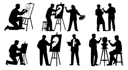 Obraz premium Artists creating art on canvas, artistic expression and creativity in vector graphics