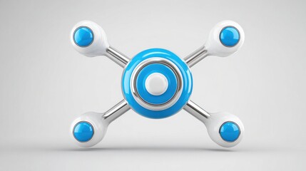 Blue and white molecular structure representing connectivity and interaction in a user experience node concept