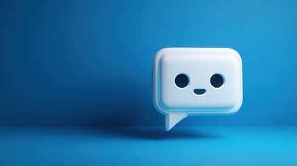 Unique white square object with a friendly face illustrating an autonomous feedback web concept for adaptive systems