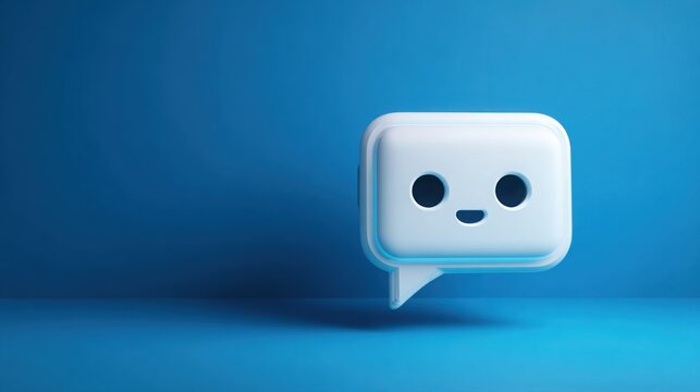 Unique white square object with a friendly face illustrating an autonomous feedback web concept for adaptive systems