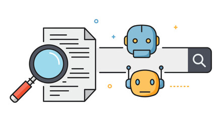 Obraz premium ai powered search a robot duo conducts a search for information in documents representing efficient data mining and automated content analysis