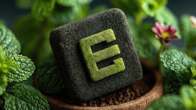 Green plant with letter e symbolizing eco-consciousness and sustainable practices in modern identity