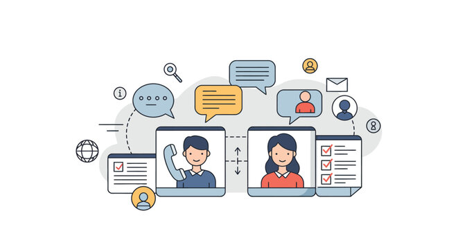 online communication man and woman video calling for business solution enhancing remote teamwork and collaboration ideal for webinar promo