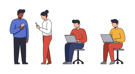 Fototapeta premium People using technology diverse group working on laptops and phones representing remote work flexibility and digital communication perfect for tech blog