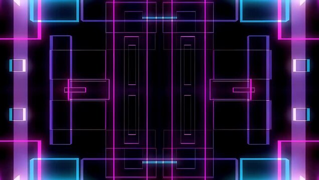 a seamless 4k motion graphic title presenting a glowing neon rectangle frame looping endlessly with animated borders clean modern light effects and futuristic ambiance perfect for intros overlays