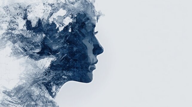 Woman's face integrated with digital interface displaying corporate ai development strategy framework innovations