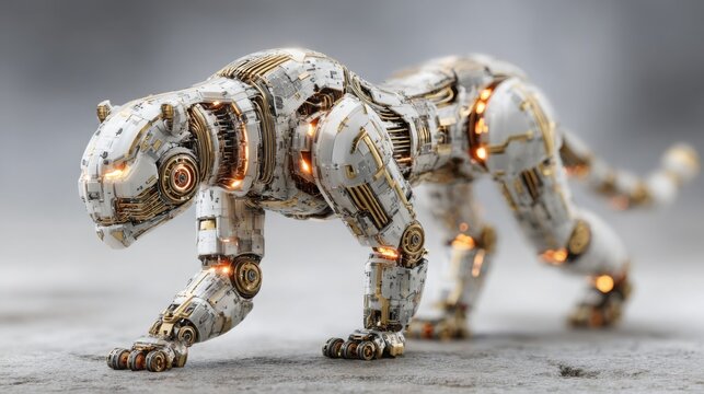 Futuristic robot dog representing modern technology and corporate ai productivity success in a creative conceptual design - Powered by Adobe
