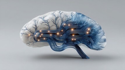 Brain with circuit in the middle representing intelligence in corporate ai reinvention growth roadmap icon concept