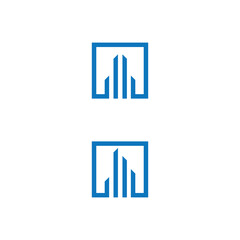 Minimal Blue Line Building Icon – Twin Structure Design