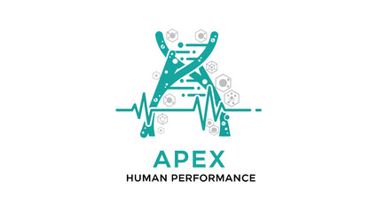 Fototapeta premium An abstract design of DNA-like strands intertwined with a waveform and hexagonal figures