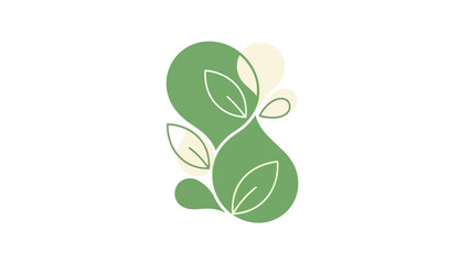 Obraz premium Simplified botanical illustration with organic shapes, leaves, and shades of green