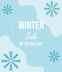  Banner for winter sales with snowflakes and the inscription: "Winter Sale. Up to 50% off"
