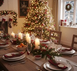 Table de No&euml;l d&eacute;cor&eacute;e