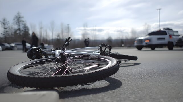 Fallen Bicycle on Road After Traffic Accident in Winter