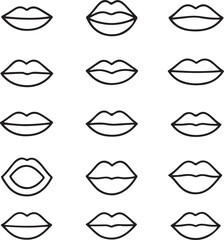 lips outline icon set. minimalist vector illustration