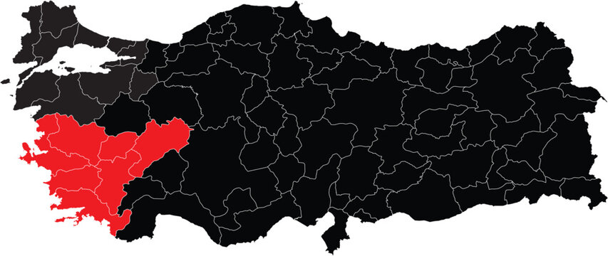 Aegean Region on the Map of Turkey