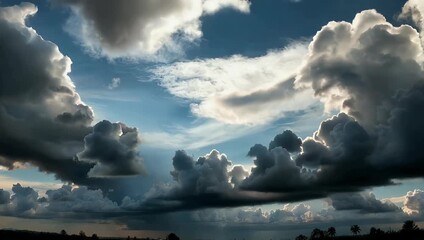 A moody 4K timelapse records heavy dark clouds rolling across the sky before a storm capturing dramatic textures and turbulent movement as rainfall seems imminent - Powered by Adobe