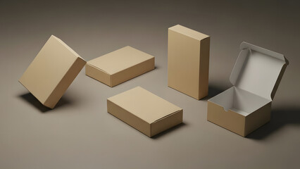 Versatile collection of blank brown cardboard boxes, open and closed, ideal for packaging, shipping, and e-commerce mockups.