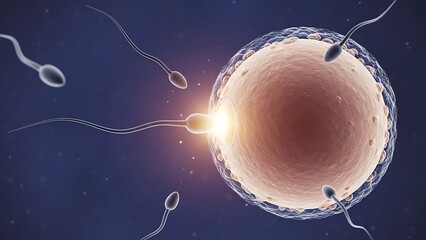 Sperm fertilizing egg illustration depicting human reproduction and fertilization process.