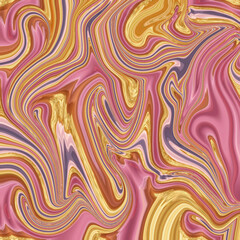 A vibrant abstract kaleidoscope swirl blending gold and pink hues in a fluid marble texture, creating a luxurious and dynamic artistic flow.
