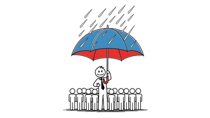 Illustration of a Leader Protecting a Group with an Umbrella.