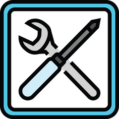 Simple Icon Of Crossed Wrench And Screwdriver Isolated On Transparent Background Representing Tools And Repair Services In A Clean Line Art Style With Blue Border