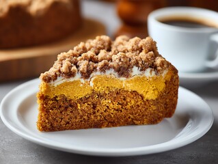 Delicious slice of pumpkin coffee cake.