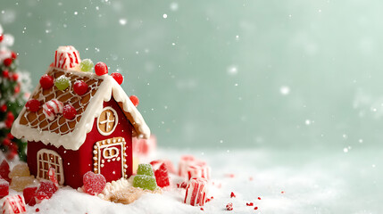 Cozy christmas scene with gingerbread house winter wonderland festive decor holiday cheer