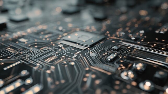 Futuristic vision of integrated circuit board with advanced micro components