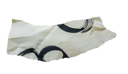 Fragmento de papel rasgado con impresi&oacute;n gr&aacute;fica en blanco y negro sobre fondo aislado