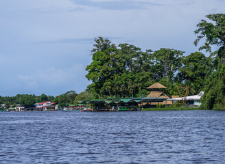 Tourist town of Tortuguero in the rain forest of Costa Rica besides canals and waterways close to the National park