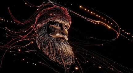 Enlightening animated digital wizard with flowing energy streams, perfect for fantasy games or dynamic tech branding with a mystical modern feel