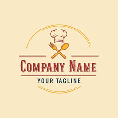 Restaurant Logo with Chef Hat Fork and Spoon.