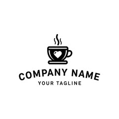 Minimalist coffee cup logo with heart and steam design.