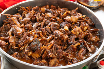 angle view big dish of braised goose