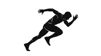 Silhouette of a male athlete sprinting, showcasing speed and dynamic movement against a white background.