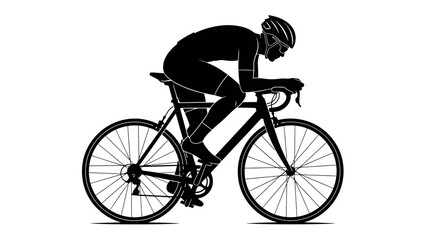Obraz premium Silhouette of a cyclist in aerodynamic position on a road bike, focused on speed and performance.