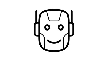 A simple black and white line drawing of a friendly robot's head with antennae.